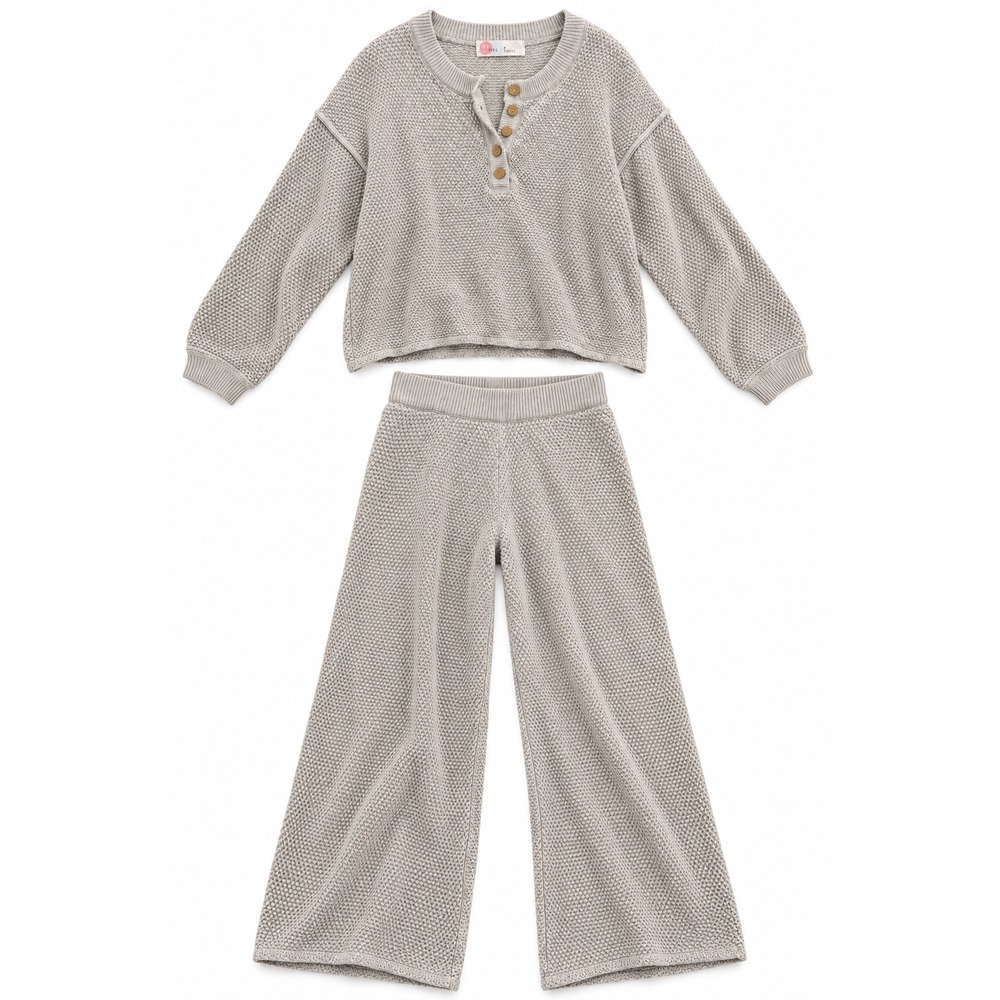 Free People FP Beach Hailee Set Waffle Knit Henley & Wide Leg Light Grey Medium - Picture 3 of 10